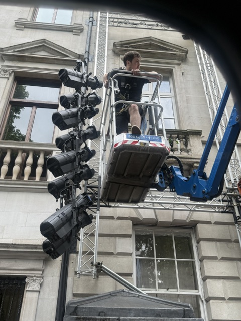 Annabel's Summer Party Facade Installation Multiple cherry pickers, traffic management and licensing support for another iconic Mayfair transformation